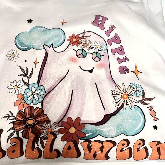 Hippie Halloween White Crewneck T-Shirt Size XL - Picture 2 of 4